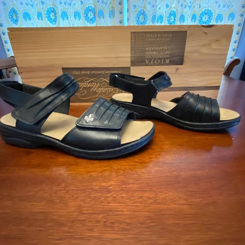 Rieker Women's Black Leather Adjustable Strap Sandals - Picture 3 of 16